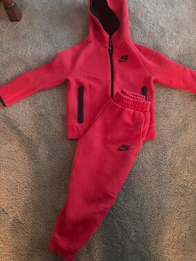 Nike Kids Red Hooded Zip Jacket & Joggers Set